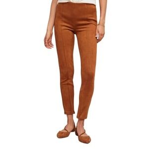 Anthropologie Leggings Women's 26P Brown Faux Suede Pull On Skinny Ankle Zip